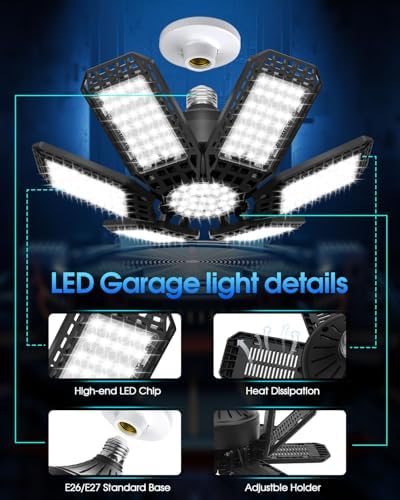 AUDLES 8 Pack LED Garage Light, 200W 20000LM 6500K LED Shop Lights, Garage Lights Ceiling Led with 6+1 Deformable Panels, Screw in E26/E27 Socket Bulb for Warehouse, Workshop, Basement, Barn Lighting - Image 5