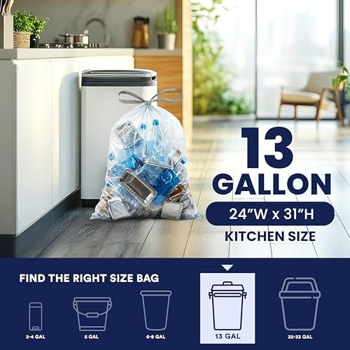 Plasticplace 13 Gallon Trash Bags â”‚ 1.0 Mil â”‚ Clear Extra Tall Drawstring Garbage Can Liners â”‚ 24" x 31" (200 Count) - Image 3