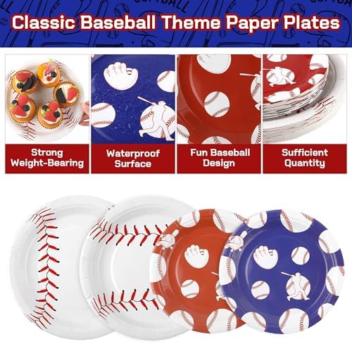 Kochorie 96 Pieces Baseball Party Supplies, Baseball Birthday Themed Decorations, Disposable Tableware Set Includes Paper Plates, Cups, Napkins Serves 24 Guests for Sports Game Day Party - Image 3
