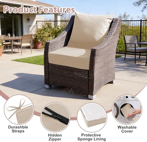 Outdoor Deep Seat Cushion Set, 24x24 Inch, Beige, Set of 6 - Image 5