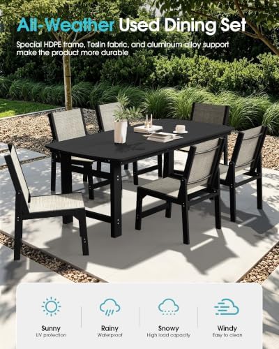 Ciokea HDPE Outdoor Dining Set, Patio Table and 6 Stackable Chairs, Black - Image 3
