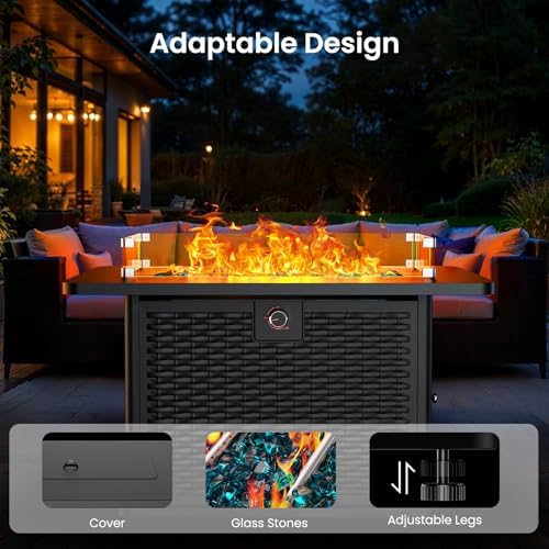 Ciays 43-Inch Rectangular Propane Fire Pit with 60,000 BTU Output, Fire Pit Table Premium Gas for Outside Patio with 304 Stainless Steel H-Burner, Glass Stones, and Wind Guard,Black - Image 5