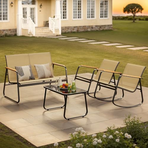 Ahomly Outdoor Patio Furniture Set 4 Pieces, Conversation Textilene, Brown - Image 6