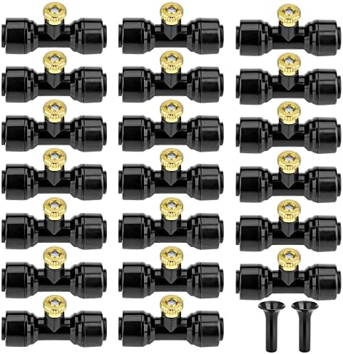 Brass Mister Nozzles 20 Pack with Misting Nozzle Tees & End Plugs by Petutu