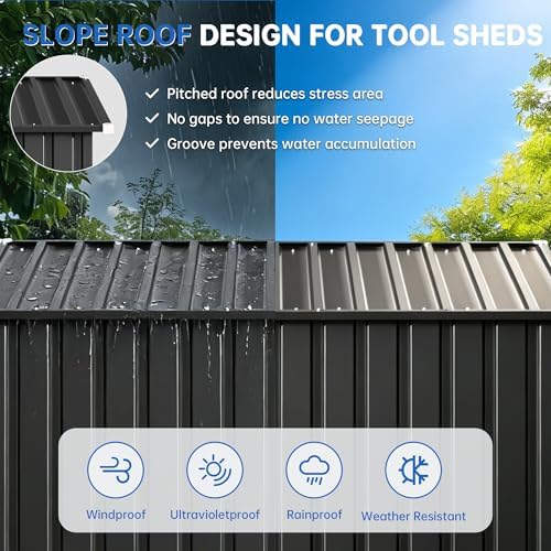 5 x 2.5 FT Lockable Metal Garden Shed, Outdoor Metal Storage Sheds Multi-Used, Vertical Outdoor Steel Storage Sheds, Compact Metal Tool Shed with Sloping Roof - Image 3