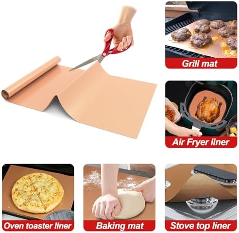 UBeesize 2 Pack Nonstick Copper Grilling Mats for 22 Inch Blackstone Griddle, Resuable Cooking Mats for Grilling, BPA and PFOA Free Heavy Duty BBQ Grill Mats, Griddle Accessories Kit -22 x 16 Inch - Image 5