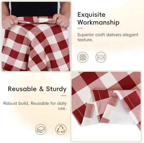 SquarePie 6FT Picnic Table Cover with Bench Covers, Burgundy Checkered - Image 3