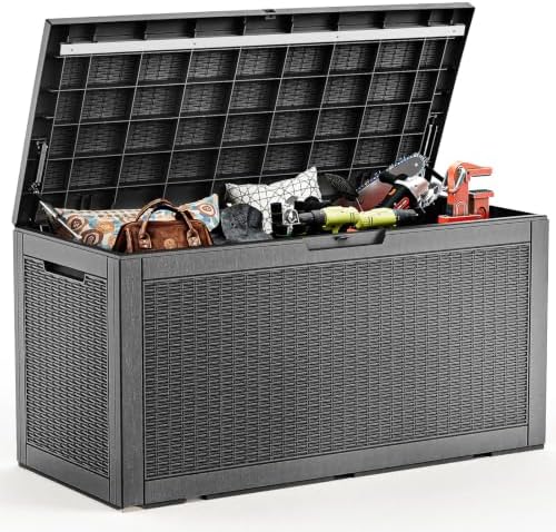 PatioZen 120 Gallon Deck Box,Resin Outdoor Storage Box with Lockable for Patio Furniture, Pool Accessories, Garden Tools Waterproof Outside Storage Box (Black) by OutdoorLivingPerfected