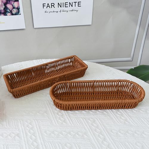 Silverware Organizer Basket, Outdoor Dining Cutlery Baskets, Small Wicker Bread Cracker Baskets 2 Pack, Stackable Wicker Storage Baskets for Spoons Forks Knives Stationery (Rectangle) - Image 5