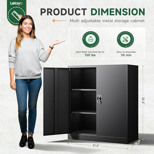 Letaya Metal Storage Cabinets with Lock Door,2 Adjustable Shelves Organizer Steel Storage Cabinets for Home,Office,Warehouse,Garage,Employee Lockers(Black) - Image 3