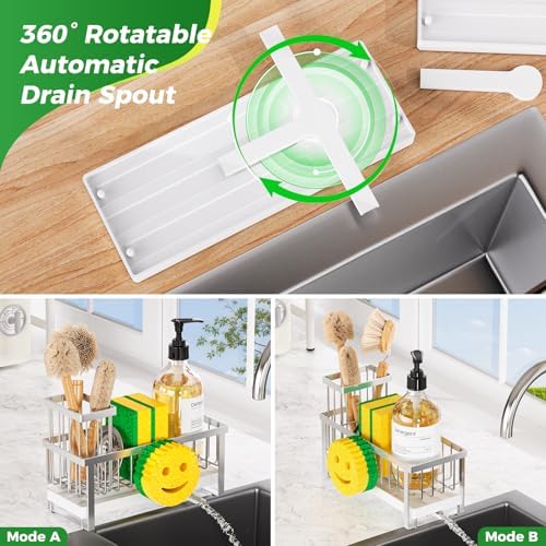 Sponge Holder for Kitchen Sink,Sink Caddy with Removable Dish Brush Holder,Self-Draining Kitchen Countertop Organizers and Storage Essentials,Soap Dispenser Organize and Home Decor-Silver - Image 4