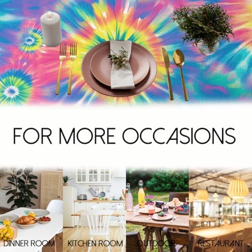 Tie Dye Tablecloth 54x54 Inch Square Hippie Colorful Swirls Rainbow Tablecloths Polyester Table Cloth for Holiday Parties Kitchen Dining Indoor Outdoor - Image 7