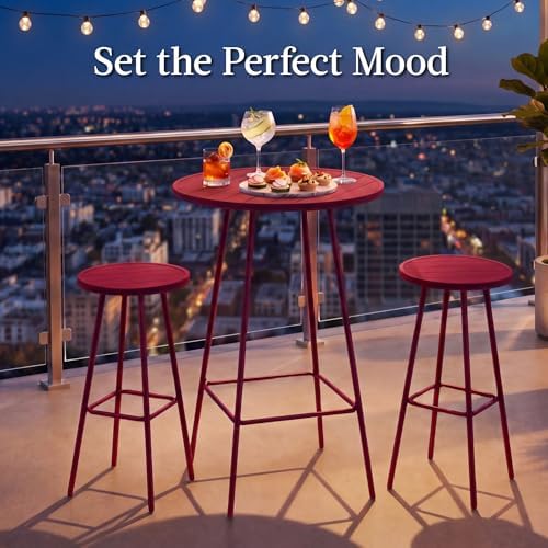Best Choice Products 3-Piece Patio Dining Set, Bar Height, Outdoor Bistro Set, Outdoor Round Bar Table w/ 2 Bar Stools, Steel - Red - Image 4
