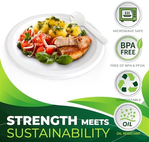 200PCS (100Sets) Biodegradable Paper Plates Set, (100PCS 6" Dessert Plates and 100PCS Forks/Sporks), Compostable Appetize Plate, Disposable Cake Plate, Perfect for Birthday Party - Image 4