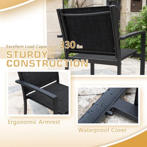 Greesum 4 Pieces Patio Furniture Set Outdoor Conversation Textilene Fabric Chairs for Lawn, Garden, Balcony, Poolside with A Glass Coffee Table, Black - Image 5
