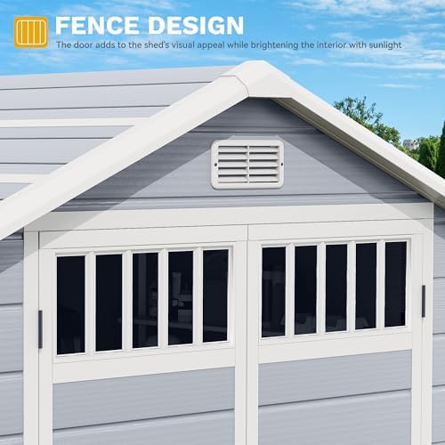 DWVO 6x4.4 FT Resin Storage Shed with Fence-Style and Side Windows, Lockable Door, and Vents for Garden, Backyard, Patio, Lawn, Gray - Image 6