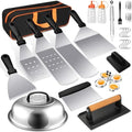 Terlulu Griddle Accessories Kit, 28 PCS Flat Top Grill Accessories for Blackstone and Camp Chef, Metal Spatula Set with Burger Press, Melting Dome, Tongs, Scraper, Carry Bag for Outdoor Grilling BBQ by Terlulu
