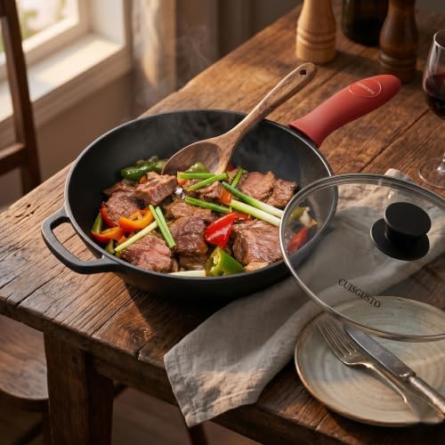 8 Inch Cast Iron Skillet with Glass Lid, Pre-Seasoned Frying Pan - Image 7