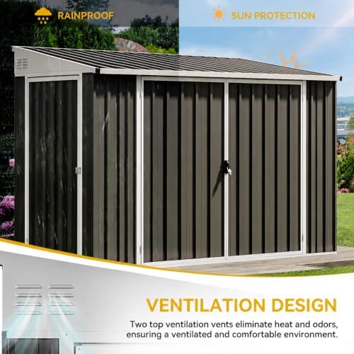 DWVO 7' x 4' Outdoor Storage Shed with 3 Lockable Doors & Air Vent - Image 7