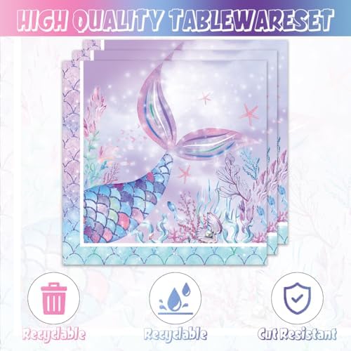 40pcs Mermaid Themed Party Supplies Under the Sea Mermaid Birthday Party Decorations Ocean Party Tableware Set for Girls Baby Shower - Image 3