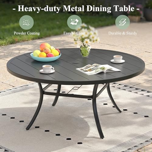 Outdoor Dining Table for 8, 53" Round Outdoor Table with Adjustable Umbrella Hole, All-Weather Metal Patio Dining Table for Lawn Garden Backyard Deck, Black - Image 6