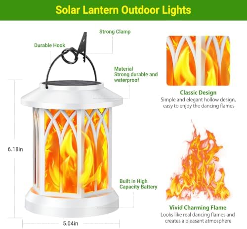 KOOPER Hanging Solar Lights Lantern Outdoor, 2 Pack Flickering Flames Solar Outdoor Lights, Solar Lanterns Outdoor Waterproof with Bigger Panel, Lanterns Decorative Outdoor for Garden Decor (White) - Image 5