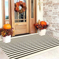 Outdoor Rug 3'x 5',Black and Beige Striped Front Porch Rug Entrance Decor by BUAGETUP
