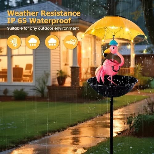 Solar Bird Feeders for Outdoors, Flamingo Garden Decor with LED Light - Image 4
