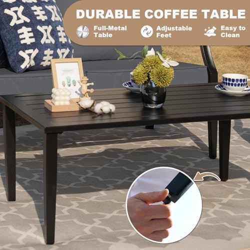 4-Piece Patio Furniture Set, Wider Outdoor Metal Seating Sofa with High Back & Lovsest, Coffee Table, All Weather Conversation for Backyard, Poolside, Deck-Grey - Image 3