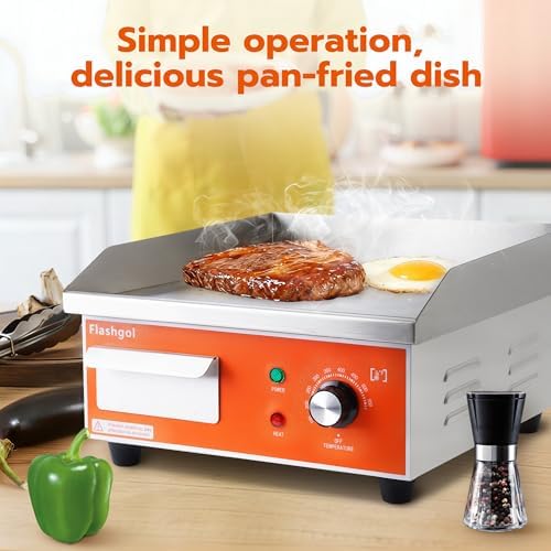 15" Stainless Steel Electric Countertop Griddle,110V 1500W Adjustable Temperature Control Smokeless Non-Stick Teppanyaki Grill for Resturant, Indoor, Kitchen,Outdoor, Camping, Commercial (15.3 In) - Image 2