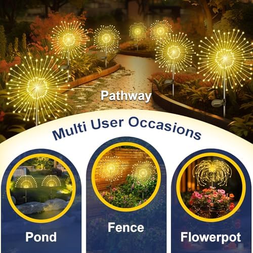 Solar Garden Lights Outdoor, 4 Pack 120 LED Twinkling Firework Lights Decorative with 2 Modes, Outdoor Waterproof Solar Starburst Light for Outside Yard Pathway Garden Decor, Warm White - Image 5
