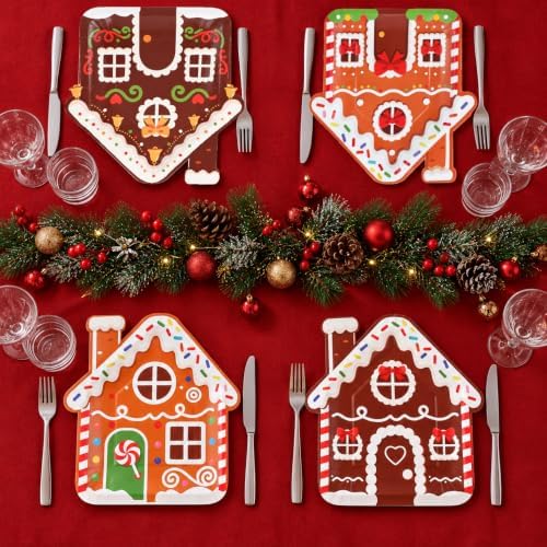 FOIMAS 48pcs Christmas Paper Plates, 9.3 Inch Christmas Gingerbread House Plates Disposable Christmas Party Paper Plate Tableware for Xmas Party Supplies Winter Holiday Birthday Kitchen Table Decor - Image 5