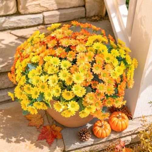 Daisy Artificial Flowers for Outdoors Summer Fall Decoration, 6 Bundles Fake Mums Silk Flowers for Outside Look Real UV Resistant Fake Plants Faux Flowers for Planter Front Door Home Indoor Porch, Mix - Image 4