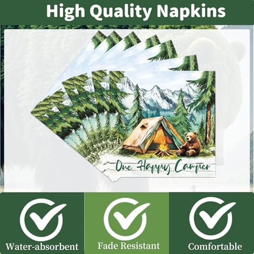 Happy One Camper Birthday Decorations Supplies, 96PCS Camping 1st Party Plates and Napkins Set, Disposable Adventure Tableware(Serve 24 Guests) - Image 3