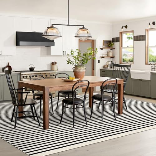 IOHOUZE 8x10 Striped Area Rug, Washable Indoor Outdoor, Black Beige - Image 2
