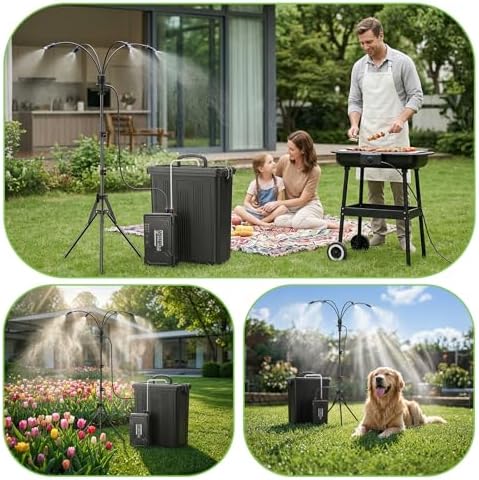 Standing Misters for Outside Patio - 4 Gallon Large Bucket & 10000mAh Water Pump, Adjustable Height 5 FT Stand Portable Misting Systems for Backyard, Beach, Pool, Sprinkler, Camping, Outdoor Cooling - Image 7