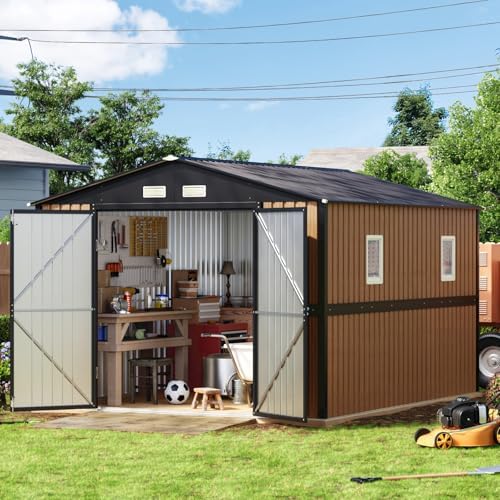 Panovue 10X12 FT Outdoor Steel Storage Shed with Frame Floor(NO Wood Panel) by Panovue