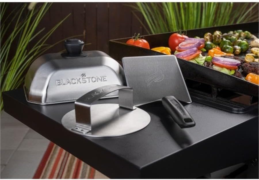 Blackstone 5462 Hamburger Kit (3 Piece) – Metal Flipper Spatula Turner, Basting Cover & Hamburger Press Patty Stainless Steel Burger Maker Set for Bacon, Steak–Griddle Accessories for Grilling, Black - Image 4