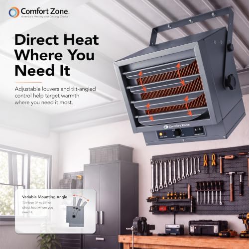 COMFORT ZONE 5000-Watt Fan-Forced Ceiling Mount Garage Heater - Grey - Image 4