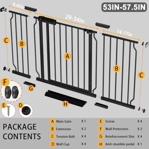 Fairy Baby 53-57.5 Inch Wide Extra Wide Baby Gate Indoor for Stairs Doorway - Image 2