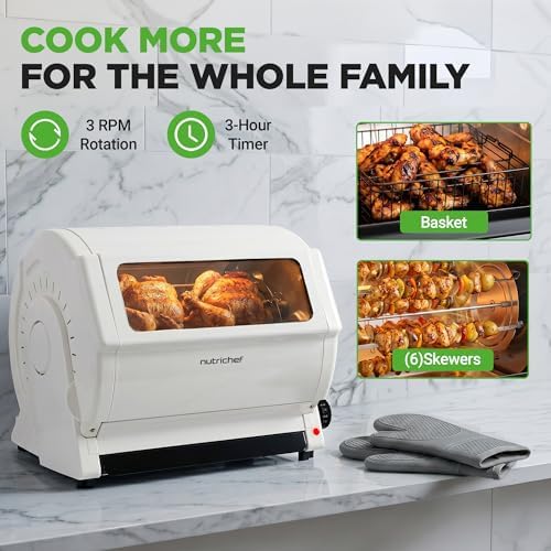 NutriChef Horizontal Rotating Shawarma Oven | Rotisserie, Shawarma & Kebab Machine | Includes Large 22.4 Quart Capacity, 3-Hour Timer & 6 Kebab Skewers | Ideal for Chicken,Turkey & Lamb | White - Image 2