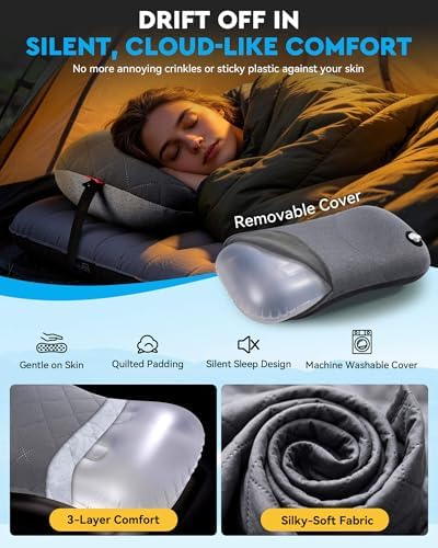 Hikenture Camping Pillow with Removable Cover, Ultralight Inflatable Pillow - Image 3