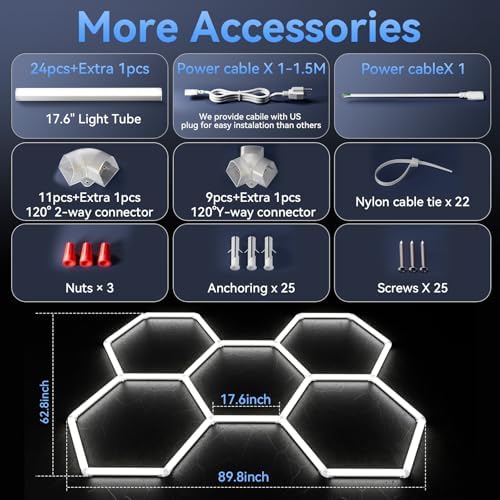 LZHOME Hexagon 5000K LED Garage Lights: 25 Pack Updated 1.31-inch Wider Size,26300LM Super Bright Hex Lighting Ceiling LED Shop Light for Garage, Car Detailing, Workshop, Warehouse, Gym, Basement - Image 4