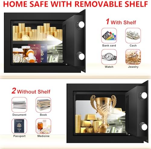 1.3 Cub Small Safes for Home Use Fire and Water Proof, Digital Security Fireproof Safe Box with Combination Lock, Smart Alarm System and Removable Shelf, Fire Safe for Home Documents Valuables - Image 5