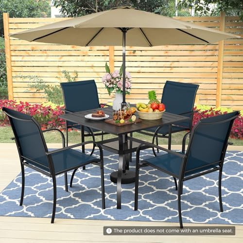 Incbruce 6 Pieces Patio Dining Set with Brown Umbrella, Outdoor Dining Set of 4 Textilene Chairs and Square Table with Umbrella Hole for Backyard, Garden, and Poolside (Blue) - Image 2