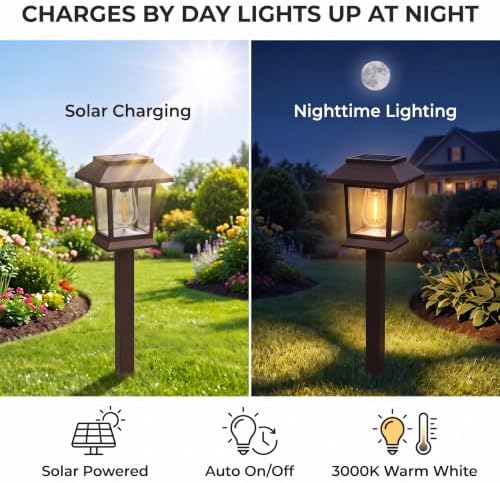 Benany Solar Outdoor Lights, 12 Pack Solar Pathway Lights Waterproof, Landscape Lighting for Path Walkway Lawn Garden Yard Outside Décor, Brown - Image 4