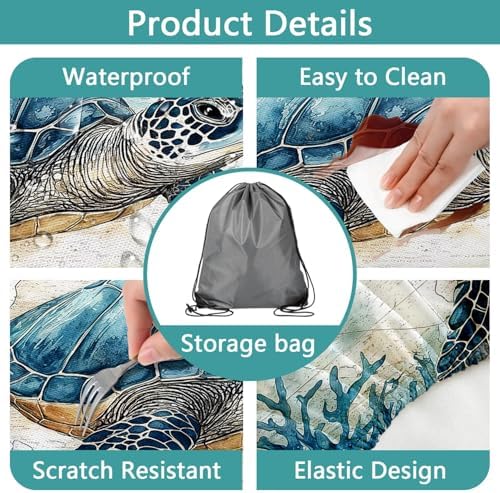 Picnic Table Cover with Bench Covers 6FT, Camping Essentials, Nautical Sea Turtle Ocean Windproof Waterproof Picnic Table Cloth, Fitted Tablecloth with Elastic Edge for Indoor Outdoor 3PCS 30x60 Inch - Image 5