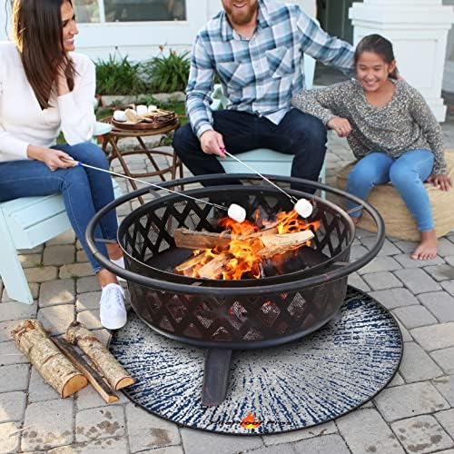 40" Blue Color Design fire mat for Under firepit. Heat Retardant Pattern that insulates Heat and Protects from Falling Embers. Heat Insulation Flame Protection - Image 2