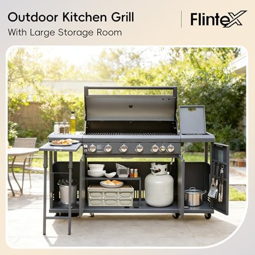 Flintex 6-Burner Gas Grill & Griddle with Side Burner, 859 sq.in Dual Fuel - Image 3
