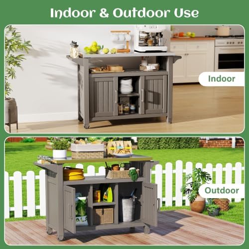 Bifanuo Outdoor Grill Table Grill Cart with Stainless Steel Top & Storage Cabinet for Food Prep and Storage, Portable and Durable with Wheels (Grey) - Image 4